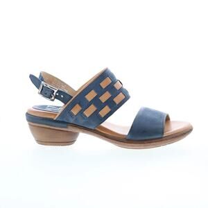 Miz Mooz Constance Womens 7 Blue Leather Hook & Loop Strap Sandals Shoes